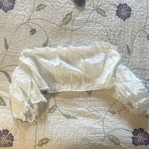 SHEIN White Eyelet Off-Shoulder Crop Top